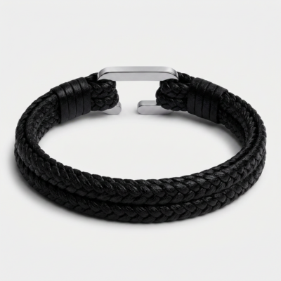 C-Clasp Double Braided Leather Bracelet