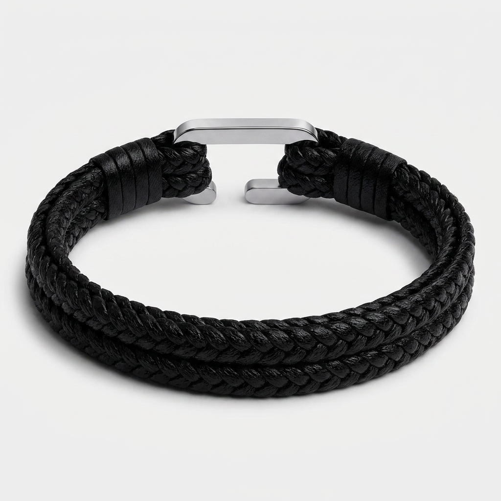 C-Clasp Double Braided Leather Bracelet
