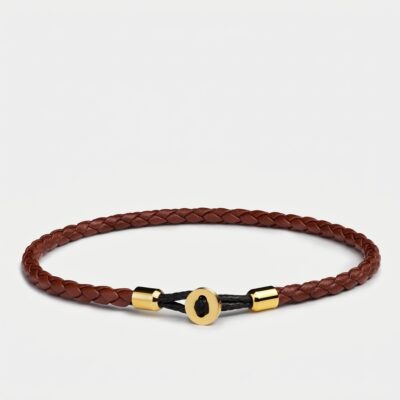 Hook Clasp Braided Leather Bracelet — Brown