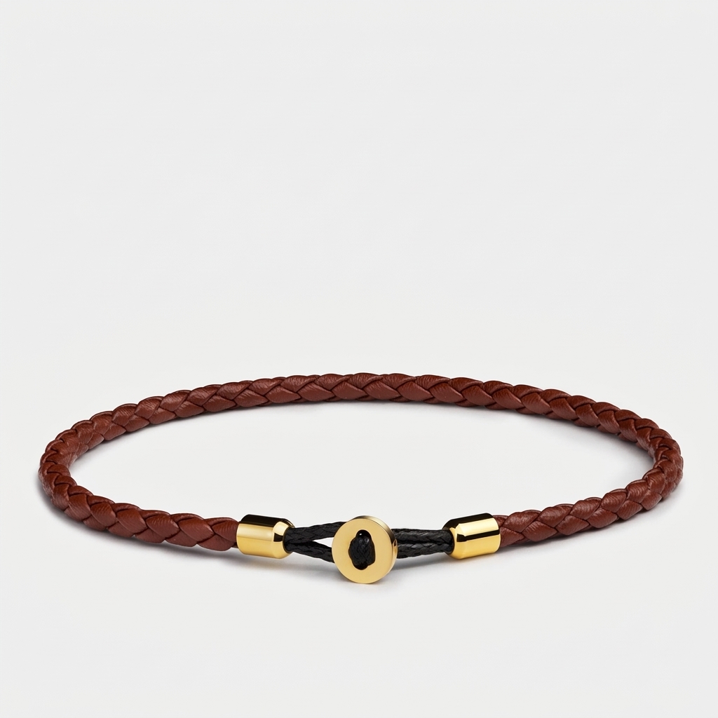 Hook Clasp Braided Leather Bracelet — Brown