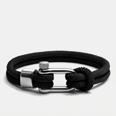 Double Wrap Screw Shackle Nautical Rope Bracelet — Black
