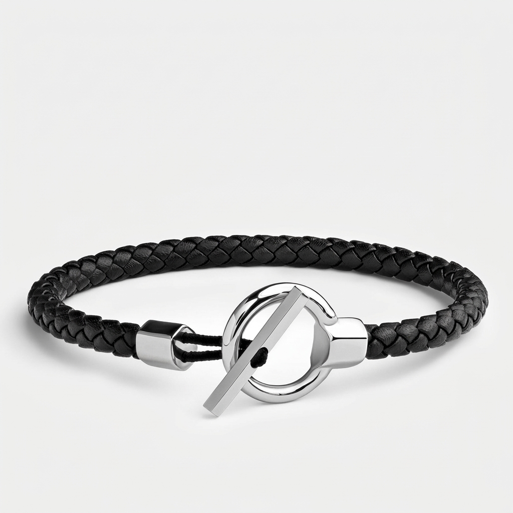 Toggle Clasp Braided Leather Bracelet