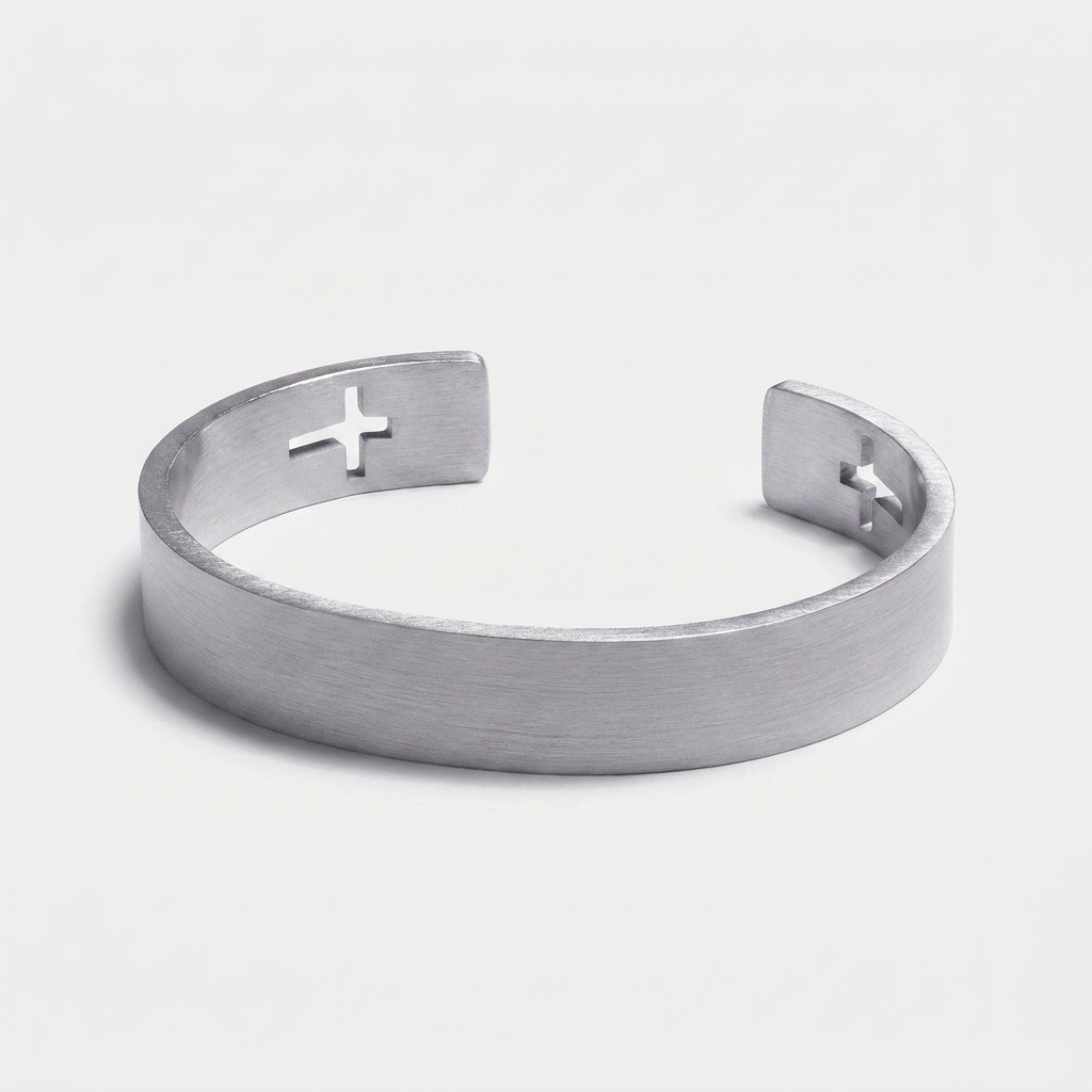 Brushed Steel Cuff Bracelet — Silver