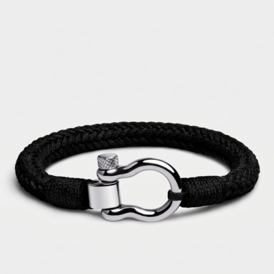 Horseshoe Shackle Nautical Rope Bracelet — Black