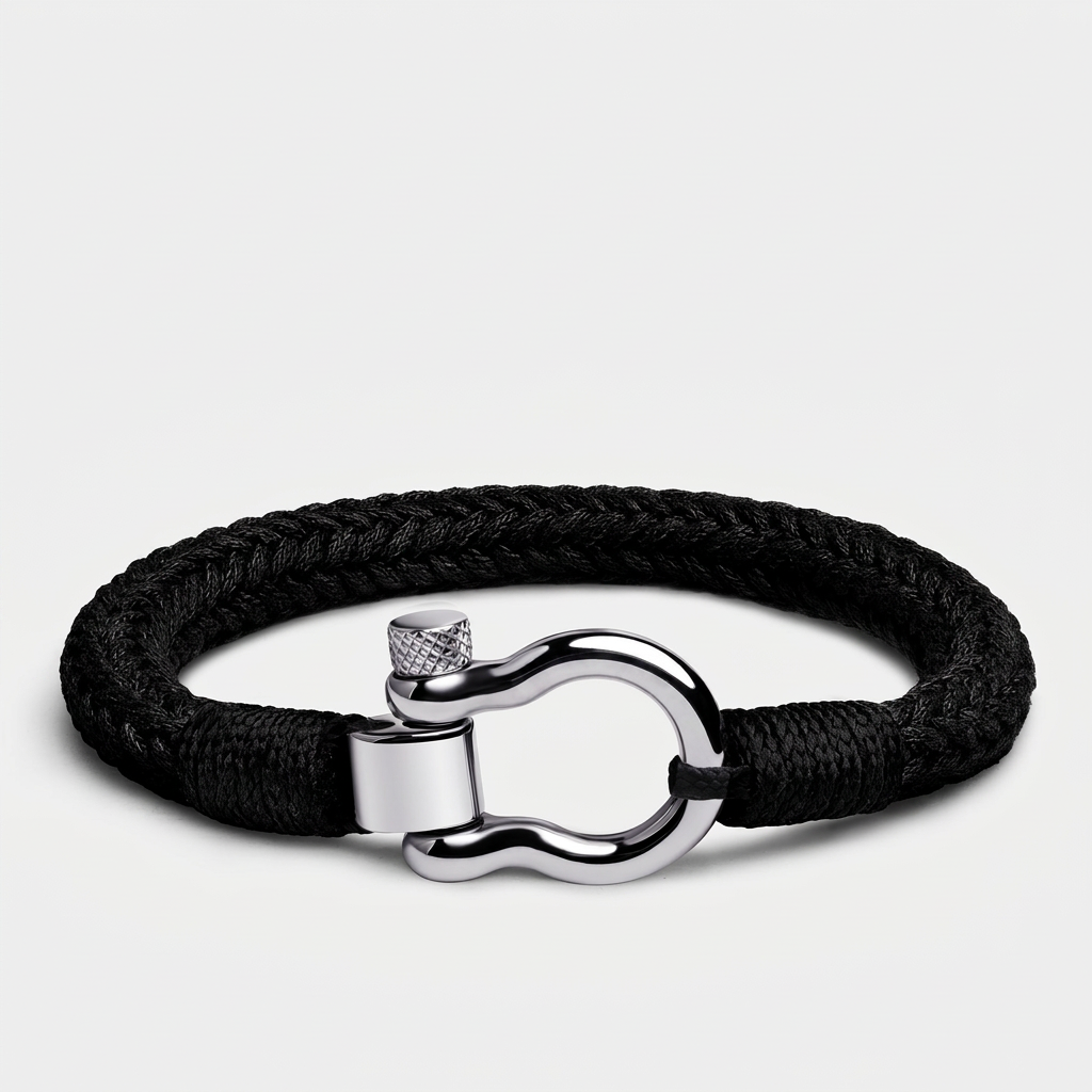 Horseshoe Shackle Nautical Rope Bracelet — Black