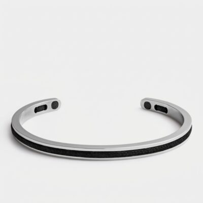 Silver-Plated Steel Cuff Bracelet — Black