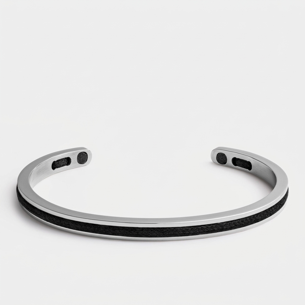 Silver-Plated Steel Cuff Bracelet — Black