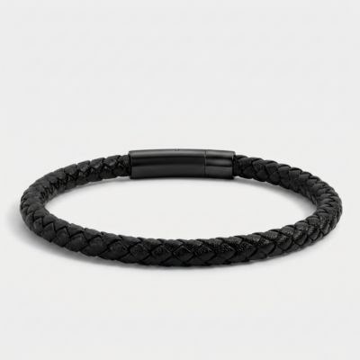 Double Braided Leather Bracelet — Black