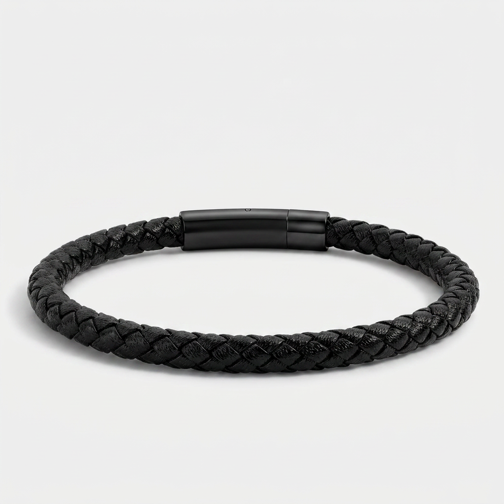 Double Braided Leather Bracelet — Black