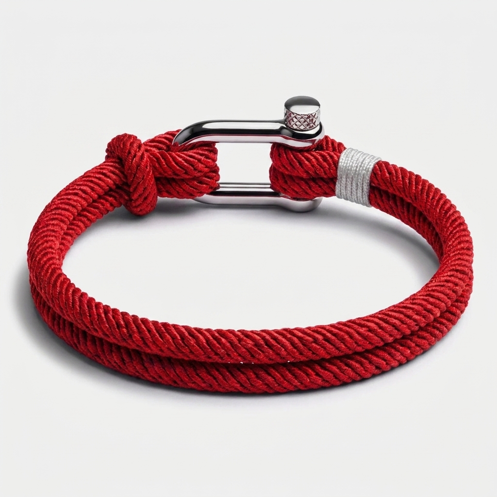 Horseshoe Shackle Nautical Rope Bracelet — Red
