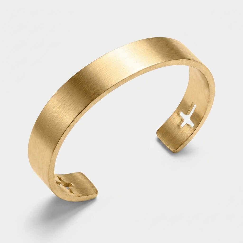 Brushed Steel Cuff Bracelet — Gold