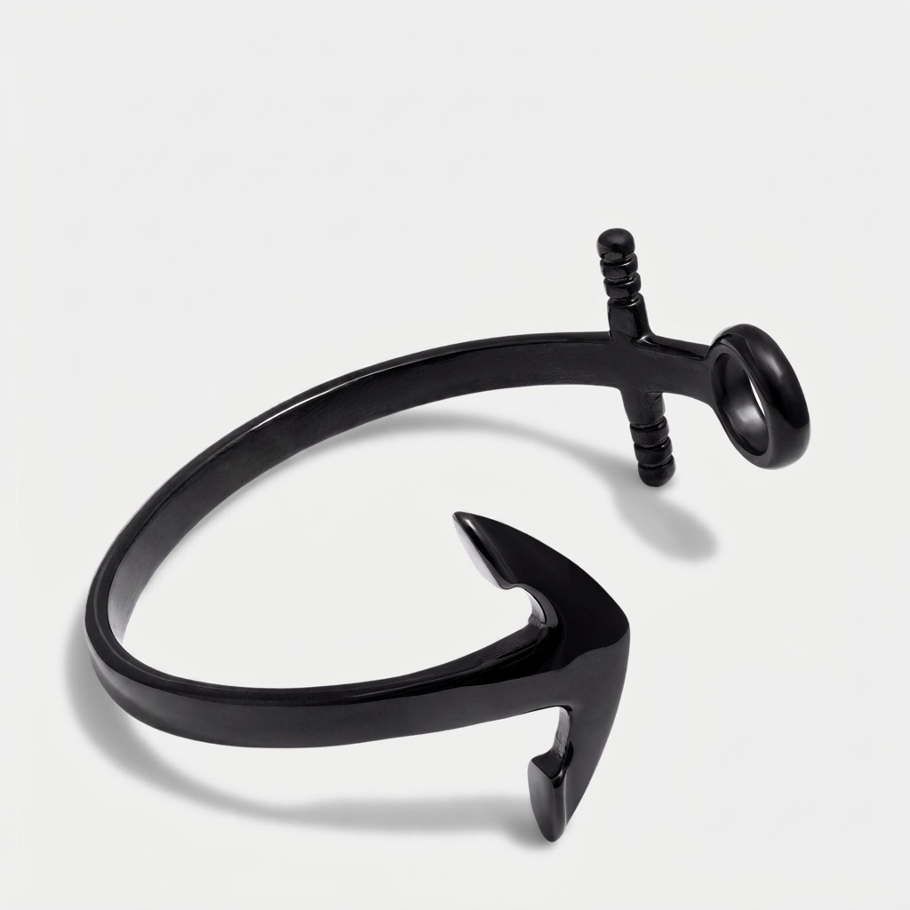 Polished Finish Steel Cuff Bracelet — Black