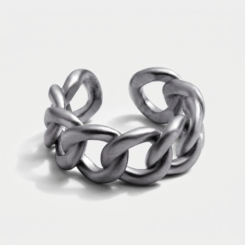 Brushed Cuban Link Ring — Silver