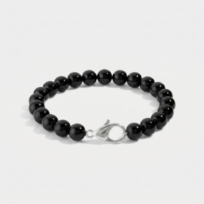 Beaded Stone Bracelet — Black Agate
