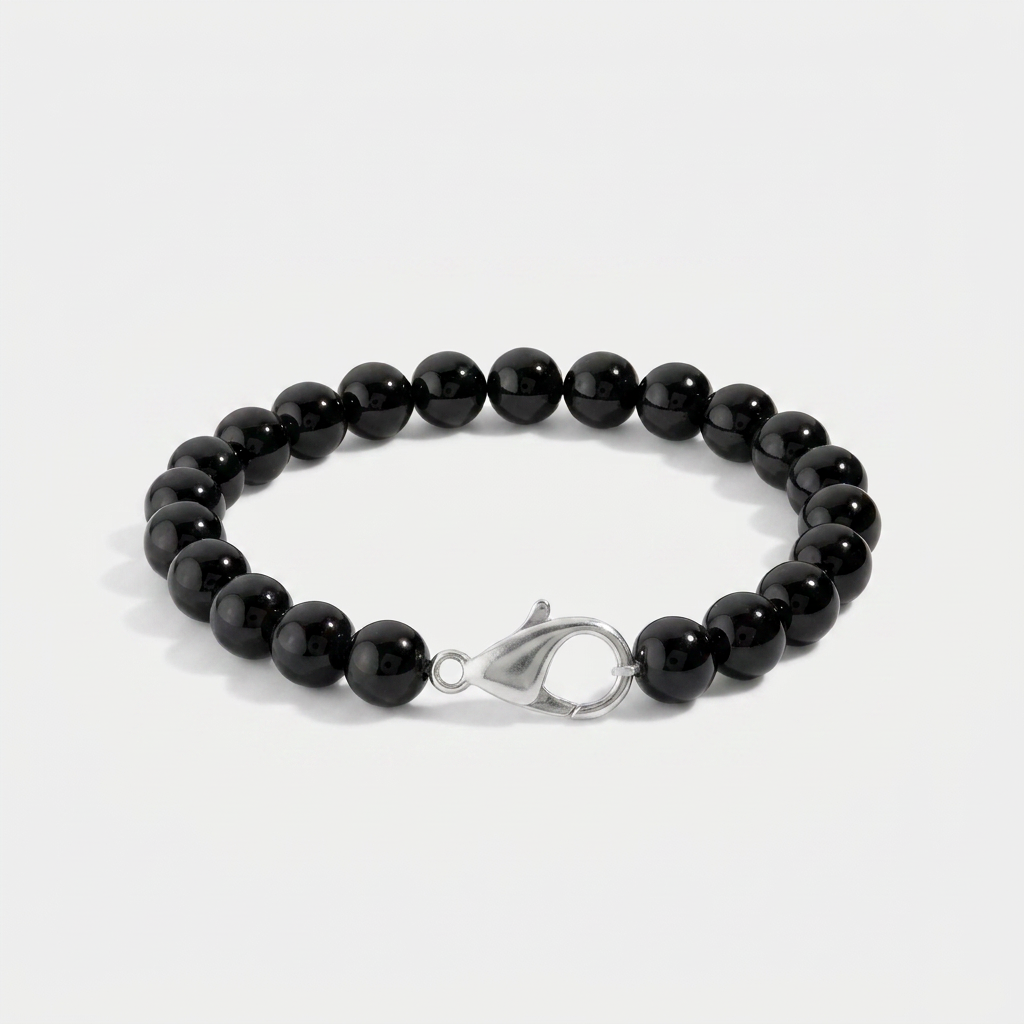 Beaded Stone Bracelet — Black Agate