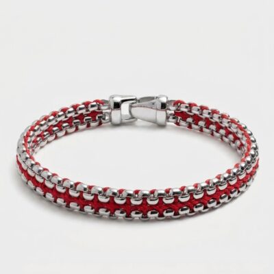 Woven Stainless Steel Chain Bracelet — Red