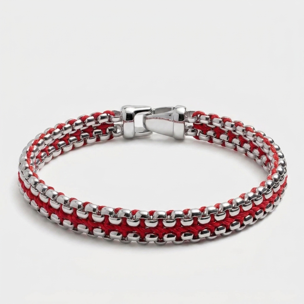 Woven Stainless Steel Chain Bracelet — Red